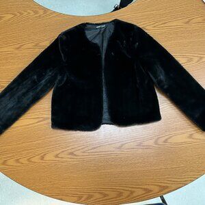 SHEIN Black Faux Fur Cropped Collarless Jacket - Size Large